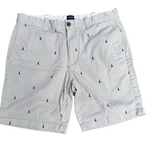 J. Crew Men’s Tan Sailboat Flat Front Shorts Casual Style Size 34 9” Inseam